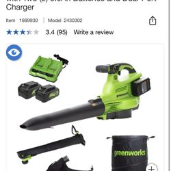 Greenworks 24V Blower-Vacuum-Mulcher with Two (2) 5.0Ah Batteries and Dual-Port Charger