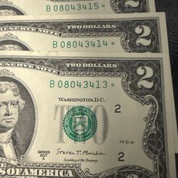 3-New York 2017A $2 Star Uncirculated Consecutive Notes.