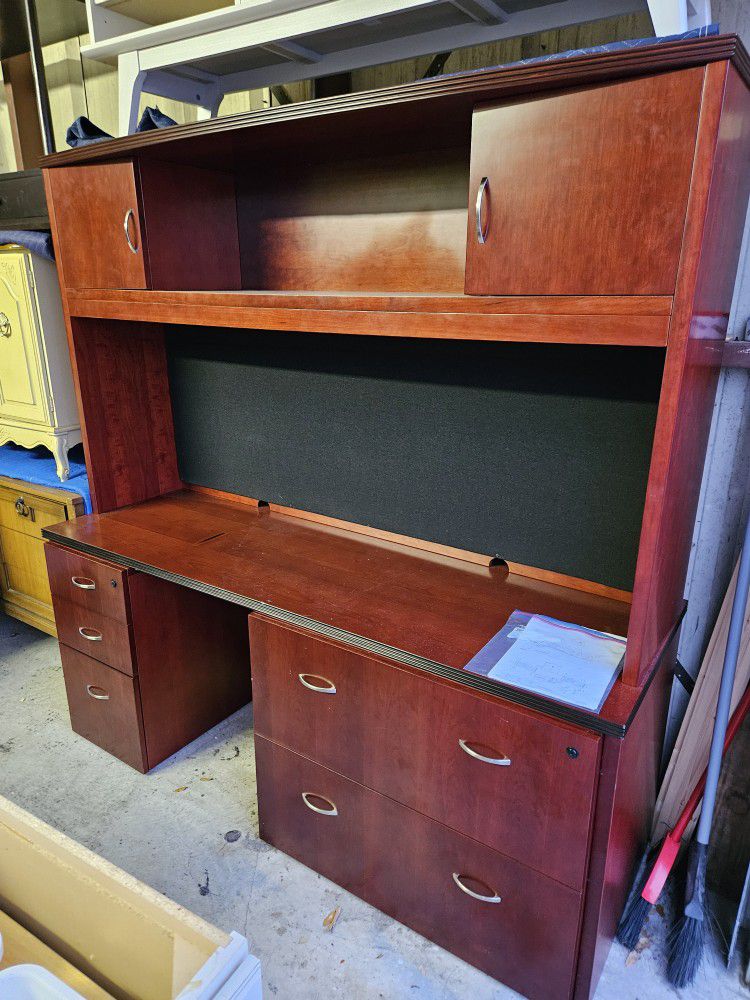 Office Desk with Hutch and File Cabinets