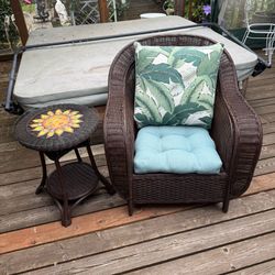 Wicker chair with glass top side table Wicker chair with glass top side table