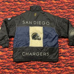 Men’s Vintage XL San Diego Chargers Puffer Jacket Distressed Navy Pro Player Rare 