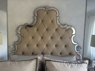Luxury Queen Tufted Headboard with Venetian Mirror Frame