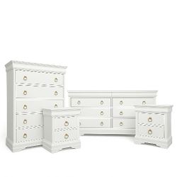 Four Piece White Bedroom Set -- Dresser, Chest, Two Night Stands