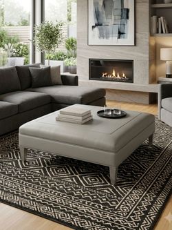 Vanguard Large Grey Leather Square Ottoman