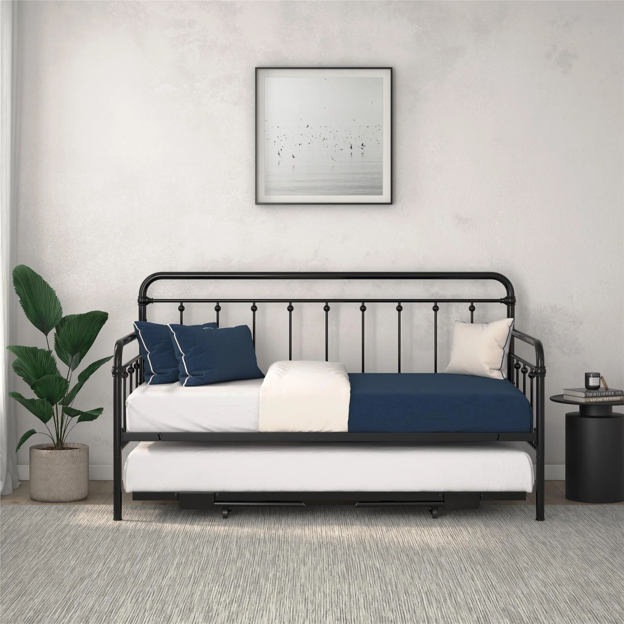 DHP Locky Metal Daybed with Pop Up Trundle Bed, Twin, Black