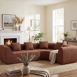 Valerie 110.2 in. Polyester Upholstered L-Shaped Sectional Sofa in Brown, Camel