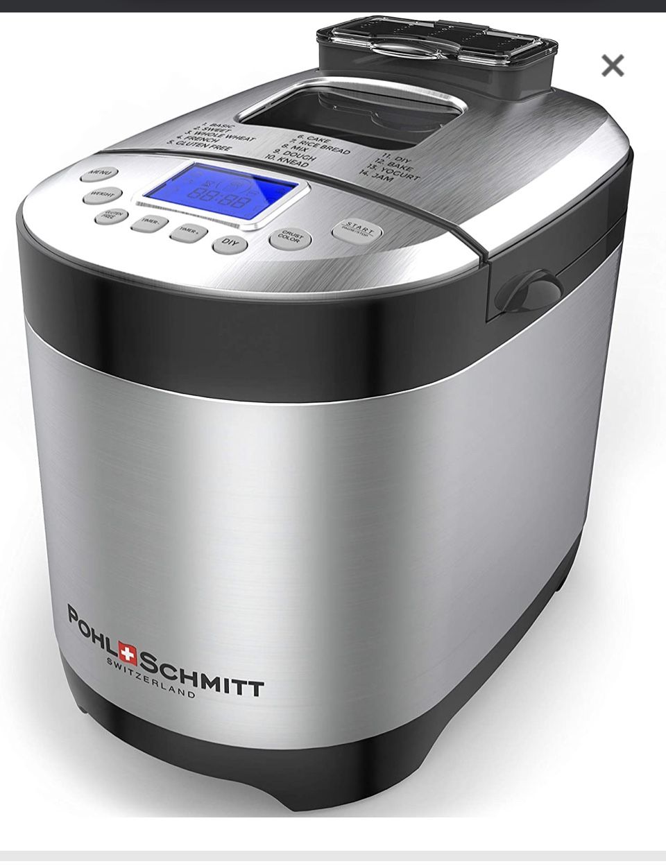 Pohl Schmitt Stainless Steel Bread Machine Bread Maker, 2LB 17-in-1, 14 Settings Incl Gluten Free & Fruit, Nut Dispenser, Nonstick Pan, 3 Loaf Sizes 3