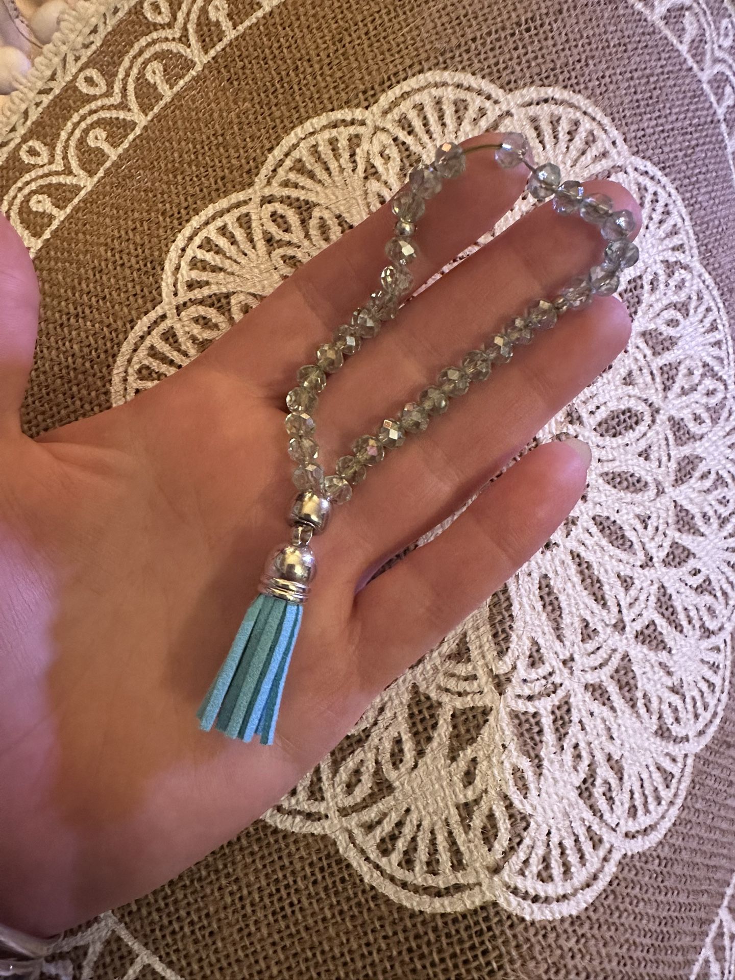 Mini Pocket 33 Faceted Glass Bead Islamic Prayer Beads Mesbiha Silver & Blue With Tassel