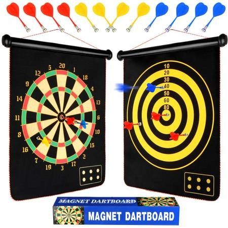 Magnetic Dart Board - 2 Sided Roll Up Dartboard, Indoor Outdoor Games for Kids and Adults with 12pcs Safe Darts