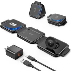 3 in 1 Charging Station for Apple Devices 20W Foldable Mag-Safe Charger for Travel Wireless Charger Pad for iPhone 15 14 13 12 Pro/Pro Max/Plus/Mini A