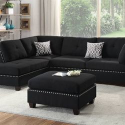 Black Reversible Sectional & Ottoman