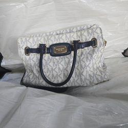 MICHAEL Michael Kors White/Blue Signature Coated Canvas East West Hamilton Tote Need Gone Asap