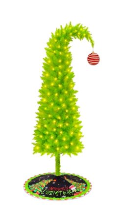 New Whimsical Grinch Christmas Tree, Bendable Top with Tree Skirt 6ft Tall