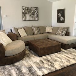 Sectional With Right Chaise, Swivel, Ottoman, Rug