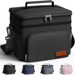 HOTOR Insulated Lunch Box for Men & Women - Leak-Proof Cooler Lunch Bag with 4 Pockets, Adjustable Strap, Ideal for Work, Picnic, Travel - Medium, Bla