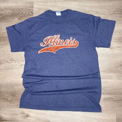 Illinois Graphic T-Shirt Size M Blue Distressed Retro Style Tee