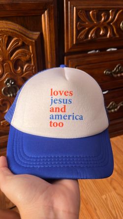 loves jesus and america too trucker hat