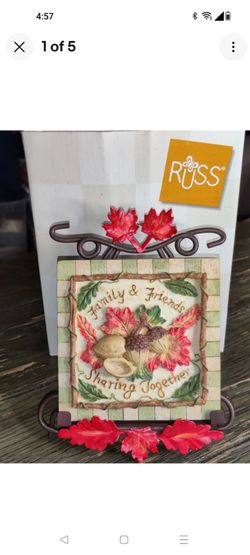 Russ Berrie Fall Resin Plaque & Stand "Family & Friends Sharing Together"