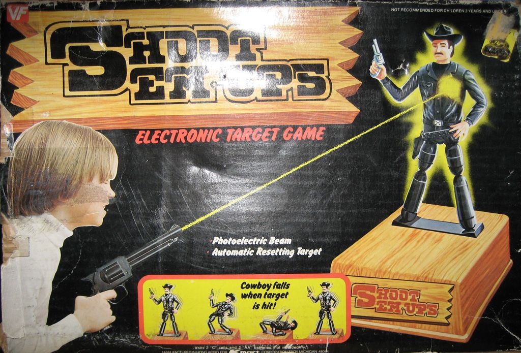 RARE 1970 Vanity Fair Shoot Em Ups Cowboy Game Shooting Kids Toy Gun Boxed missing gun