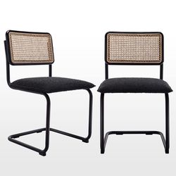 Zesthouse Mid-Century Modern Dining Chairs, Accent Rattan Kitchen Chairs, Armless Mesh Back Cane Chairs, Upholstered Fabric Chairs With Metal Chrome L