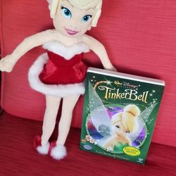 16" Disney Parks Christmas Tinkerbell Plush Doll & Tinkerbell Dvd.