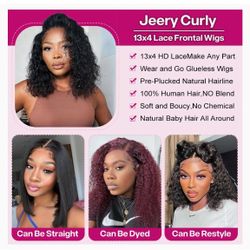 Human Hair 14" Jerry Curl Wig 13 X 4 Lace