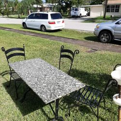 Heavy Wrought Iron Bistro Set W/ Granite Top