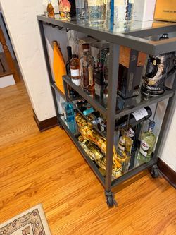 3-Tier Metal Bar Cart with Glass Shelves