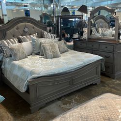 king size   gray  upholstered bedroom  set  take now 39  down 
