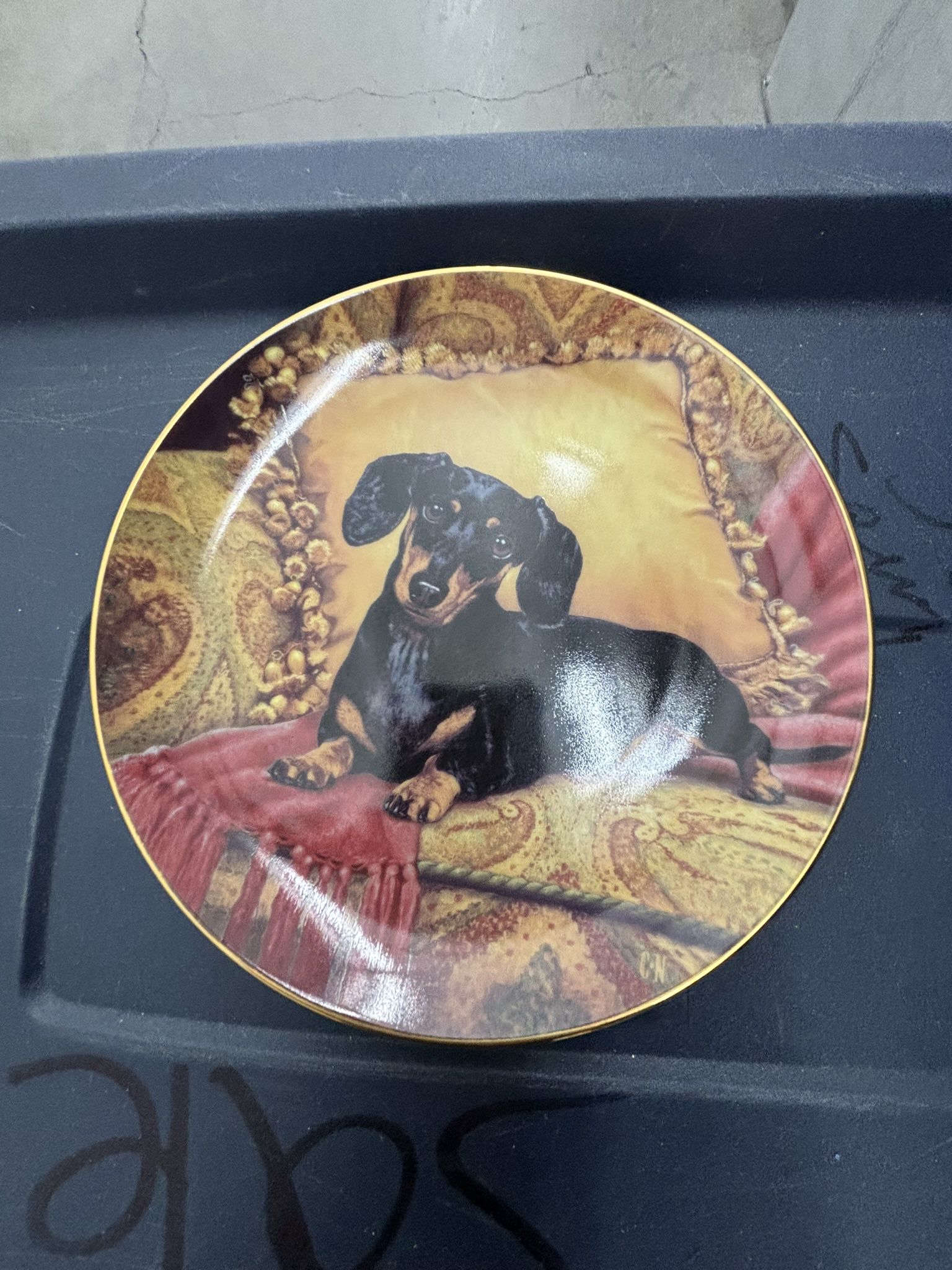 Danbury Mint: Art By Christopher Nick; Limited Edition China Plate Dachshund “ Oh So Comfy”
