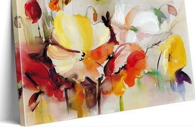 New 16x24” Framed Colorful Flowers Canvas Wall Art Watercolor Floral Painting Artwork Ready to Hang