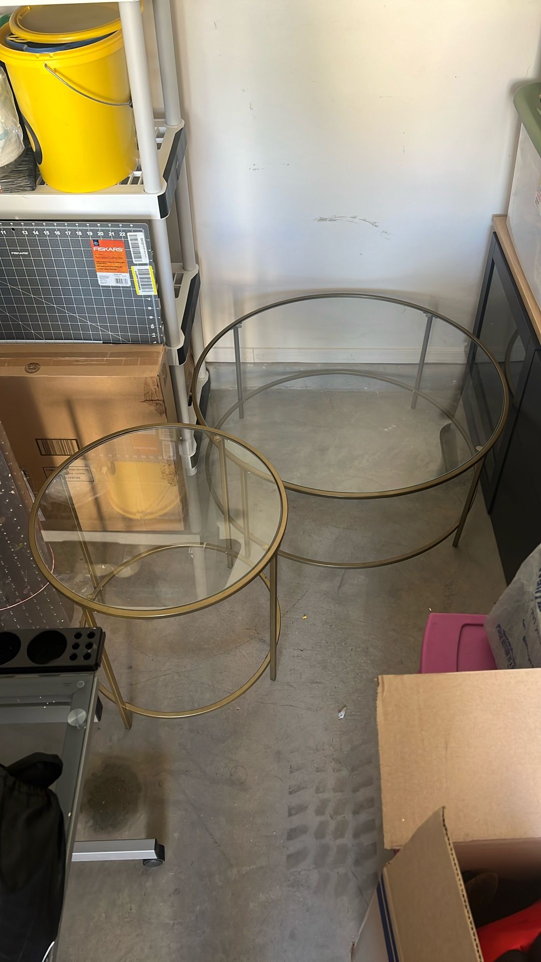 Gold Metal & Glass Coffee Table And Side Table