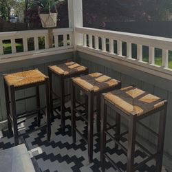 Set of 4 Italian woven bar stools.  