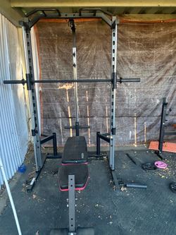 OppsDecor All-in-one Adjustable Smith Machine, Power Cage with LAT-Pull Down & Cable Crossover System, Home Gym Squat Rack Workout Equipment with Atta
