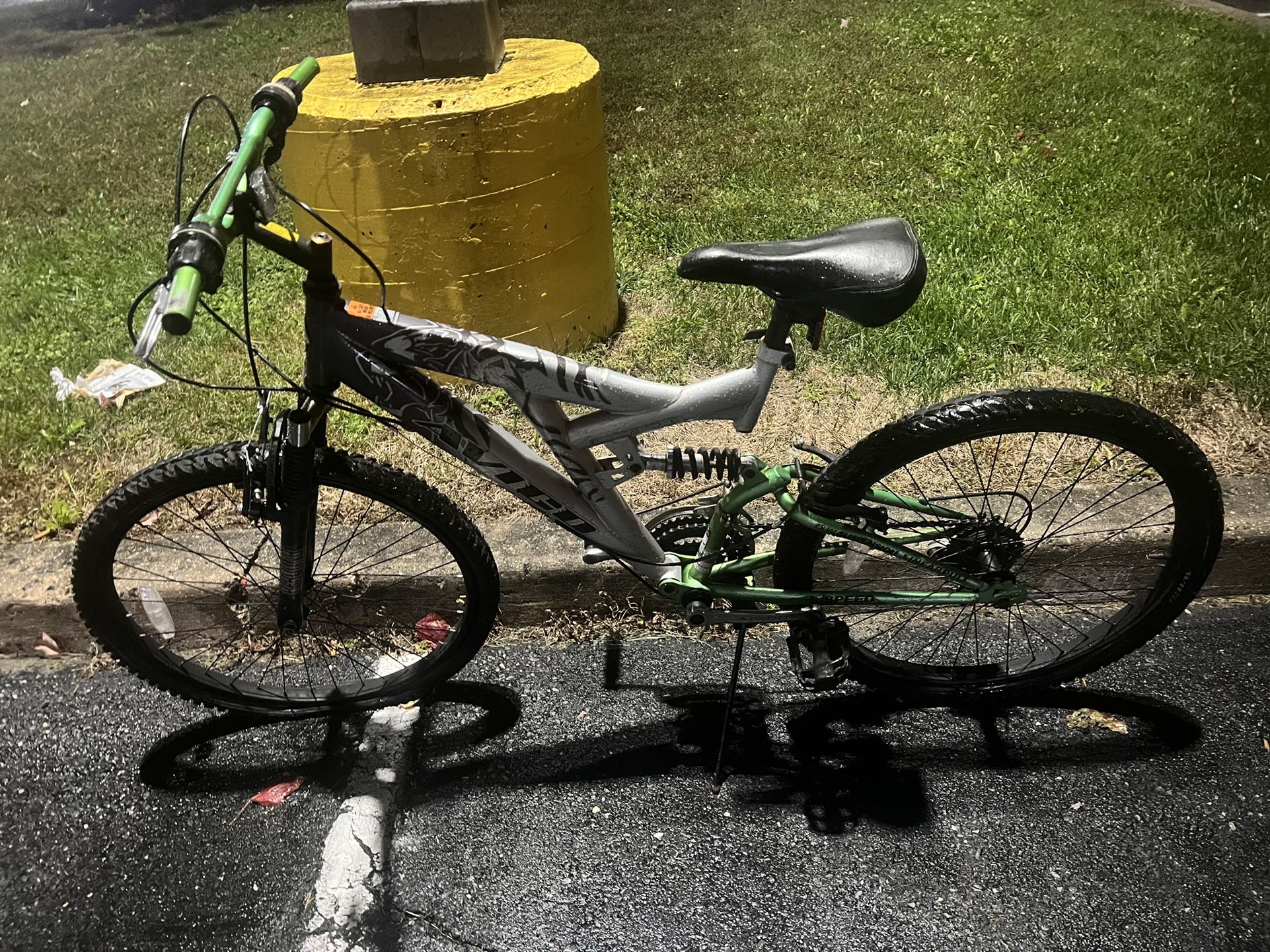 Hyper 20" Full Suspension Bear Mountain Bike - Black/Green: 7-Speed, Steel Frame