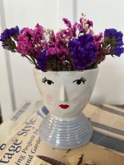 "Hello Lovely" Face Planter / Vase, Lori Siebert for the Studio M, W/Dried bouquet