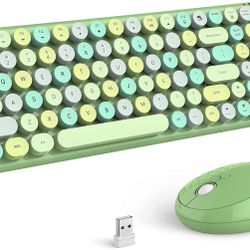Wireless Keyboard and Mouse, Ergonomic Full Size Typewriter Keyboard and Mouse Combo for Mac, Windows 7/8/10, Laptop, Desktop, PC, Computer (Green Col