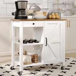 Kitchen Island Cart on Wheels with 31.4'' Wood Tabletop, White
Farmhouse Rolling Kitchen Island with Storage, Lockable Wheels, Drawer, Adjustable Shel