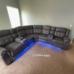 CHARCOAL GREY BRAND NEW POWER RECLINING SECTIONAL WITH LED LIGHTS SAME DAY DELIVERY 