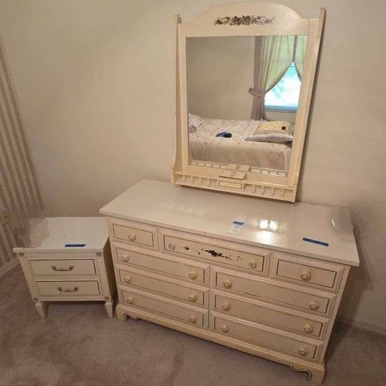 French Provincial Dresser Mirror And Nightstand