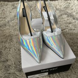 Nine West Silver Slingback Heels