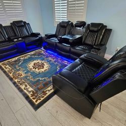 3pc Black Power Recliner Sofa Cup Holder And LED