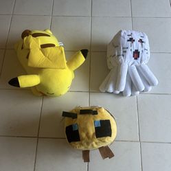 Minecraft Bee & Ghast/ Sleeping Pikachu Plushies