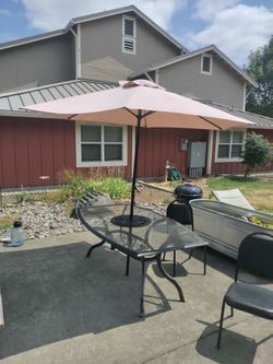 Outdoor glass table & umbrella