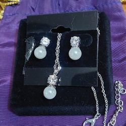 Crystal Earrings, Necklace, Ring Sterling Silver 