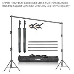 $50 Brand New EMART Heavy Duty Background Stand, 9.2 x 10ft Adjustable Backdrop Support System Kit with Carry Bag for Photography