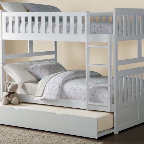 New White Full Over Full Bunk Bed With Trundle Or 2 Drawers