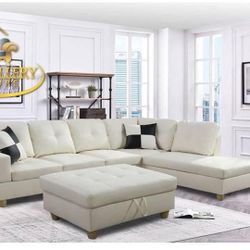 White Faux Leather 3-Piece Couch Living Room Sofa Set sectional sofa