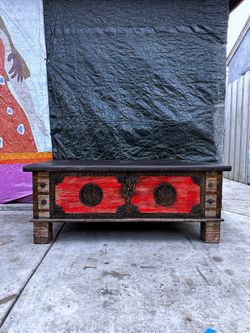 Vintage Carved Wooden Storage Trunk Coffee Table