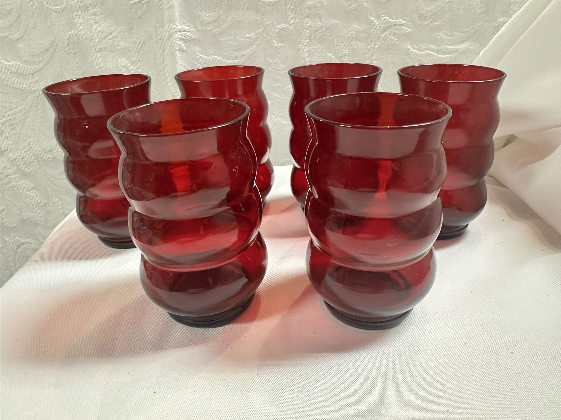 Vintage Anchor Hocking Ruby Red Ripple Tumblers - Set of 6